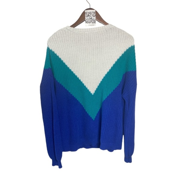 TIME AND TRU blue aqua cream colorblock sweater // 2X - Picture 2 of 6